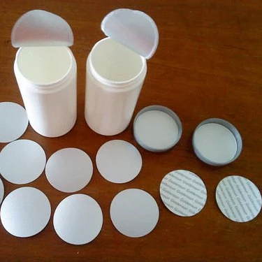 Induction bottle cup aluminum foil seal liner/wad for sealing to coffee bean plastic bottle with easy open tabs made in China