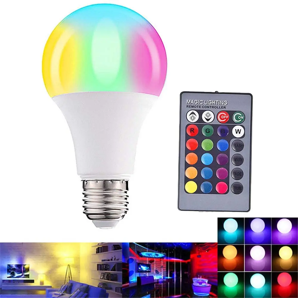 
Remote Control 10W E27 E26 B22 RGB Color Changing Smart LED Light Bulb Dimmable LED Lamp 