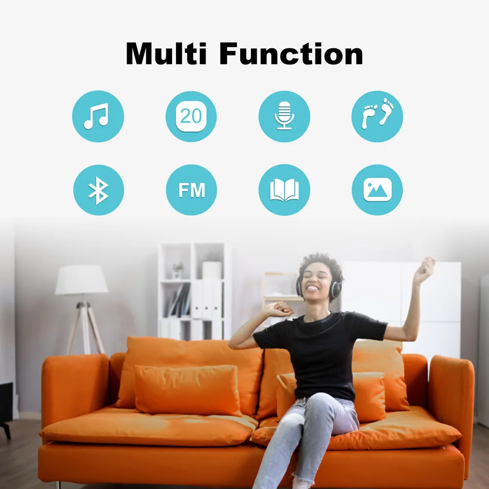 Wireless Portable MP3 Player FM Radio 32GB Sports Running Clip Audio/Video Playback Voice Recorder E-Book Reader Supports WAV