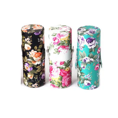 New Products Makeup Tube Brush Holder Custom Cylinder Empty Pu leather makeup brush box and storage case