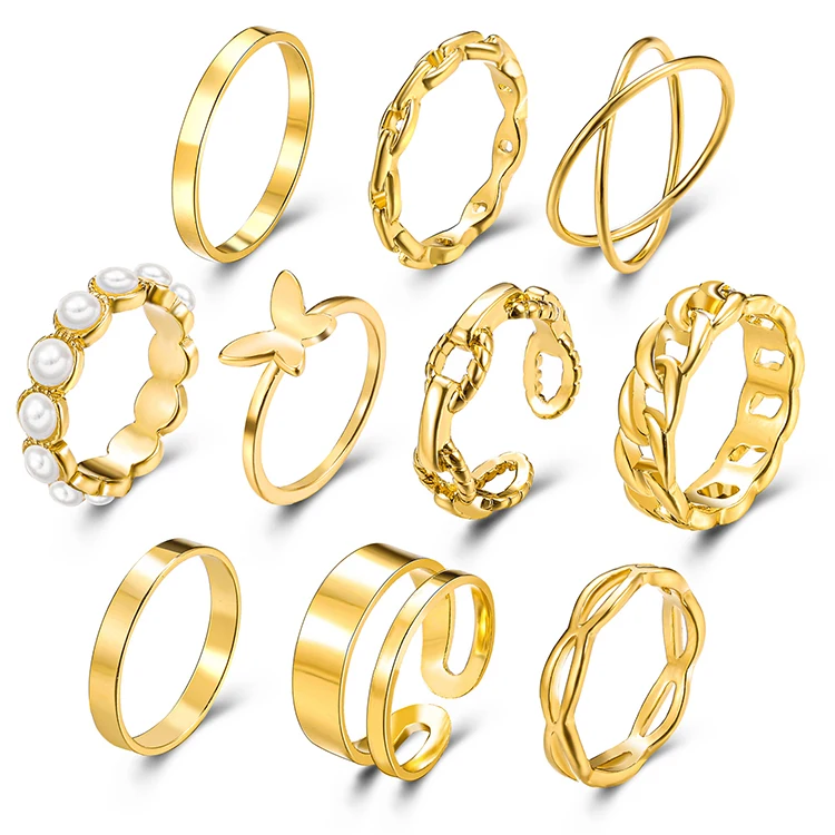 iparam mixe ensemble de bague en tendance acier inoxydable or fashion knuckle stacking gold plated rings set