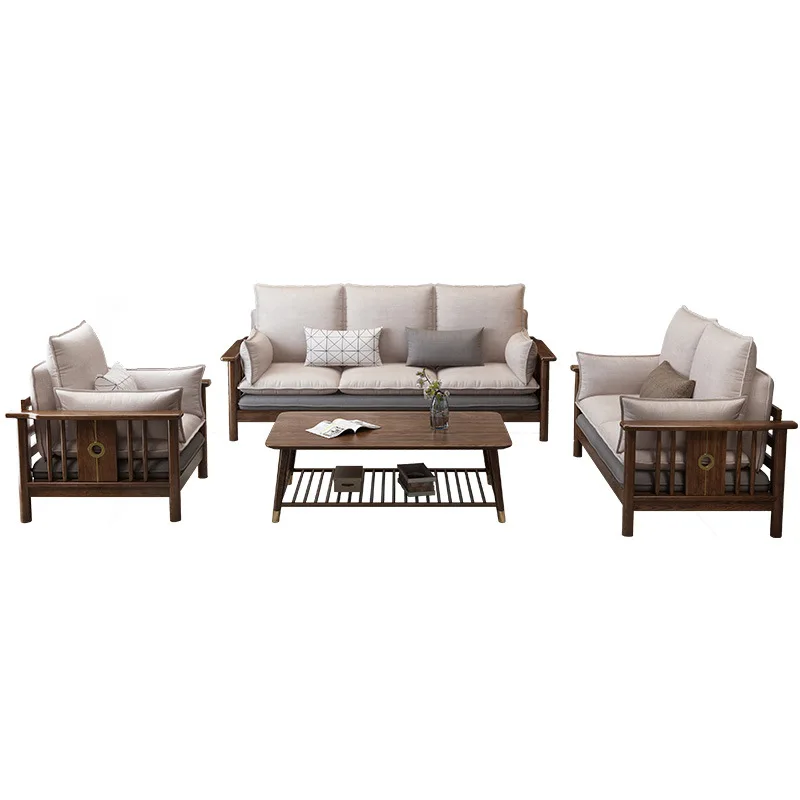 
High quality modern wood fabric sofa living room furniture set wooden soft single love seat 3 seaters sofa design made in China 