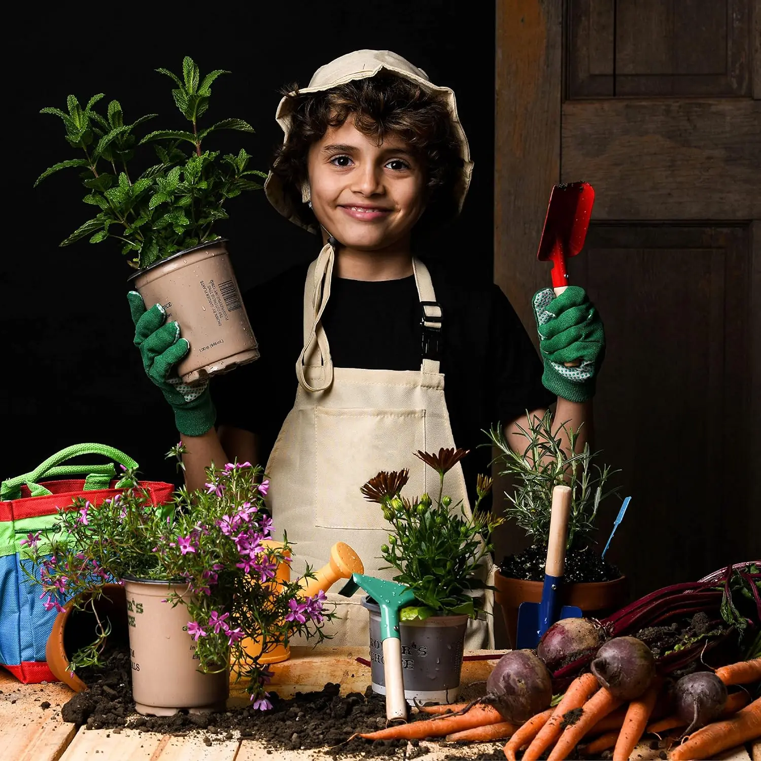 kids garden tools set hand tools and equipment kit with kids apron gloves shovel fork rake mini garden Kids Garden Toy