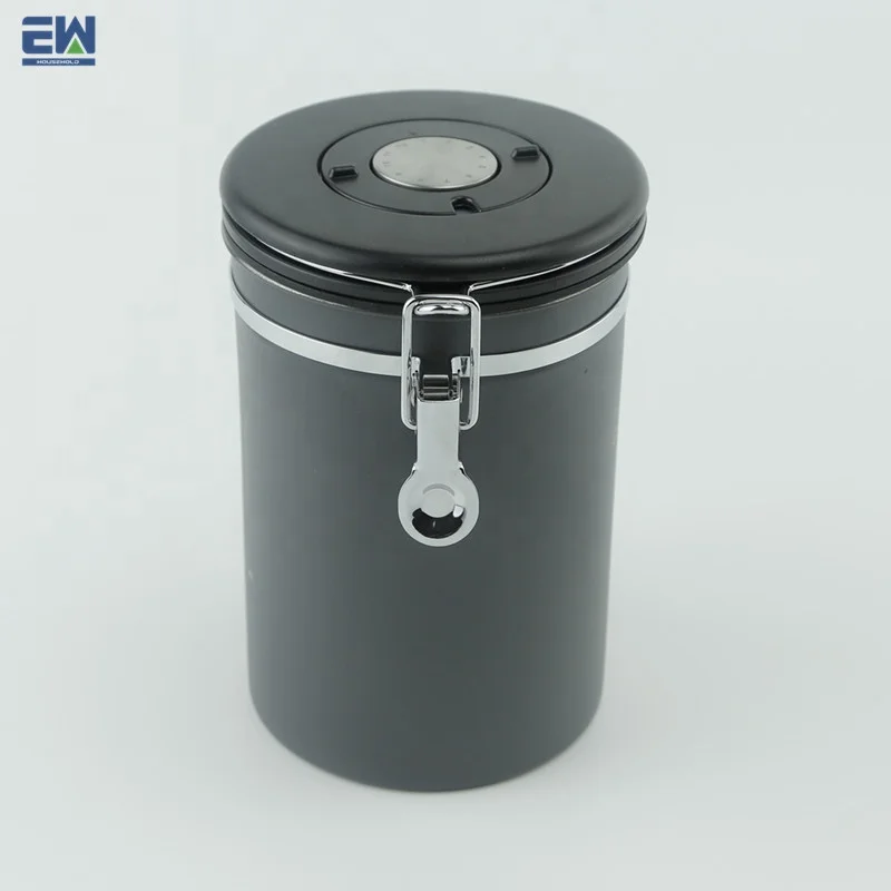 round Metal Airtight Storage Canister for Tea Cafe Sugar Kitchenware Coffee Bean Storage Top Garage Stainless Steel Jar