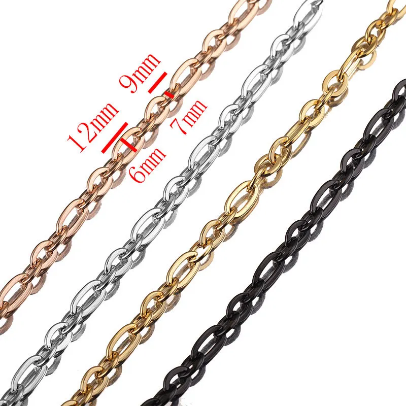 Selling In Meter Rose Black Gold Stainless Steel Round Flat Rectangle Chain Link Women Paper Clip Paperclip Link Chain Necklace