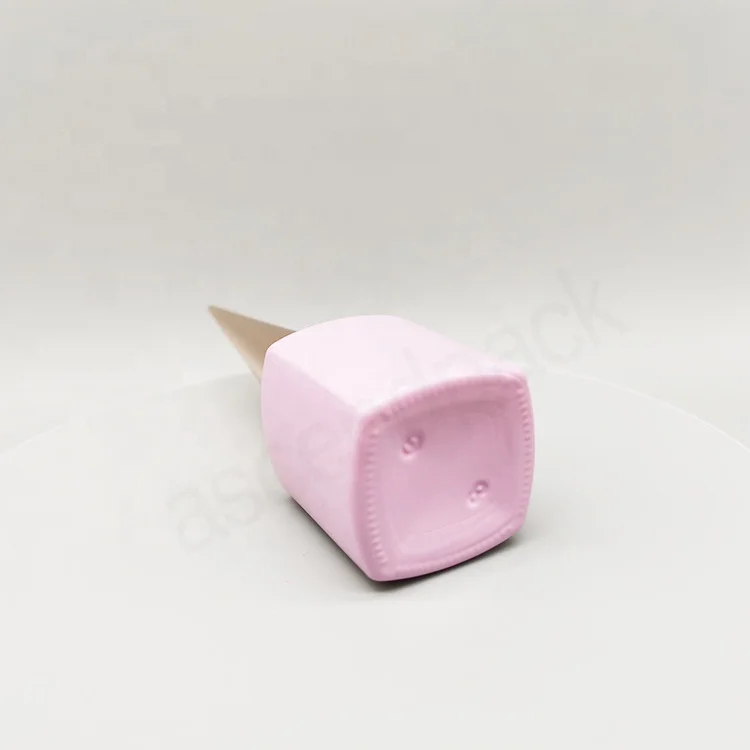 fancy 14ml 15ml 16ml round square empty glass packaging pink nail gel polish bottle with rose gold pointy cap wide brushes