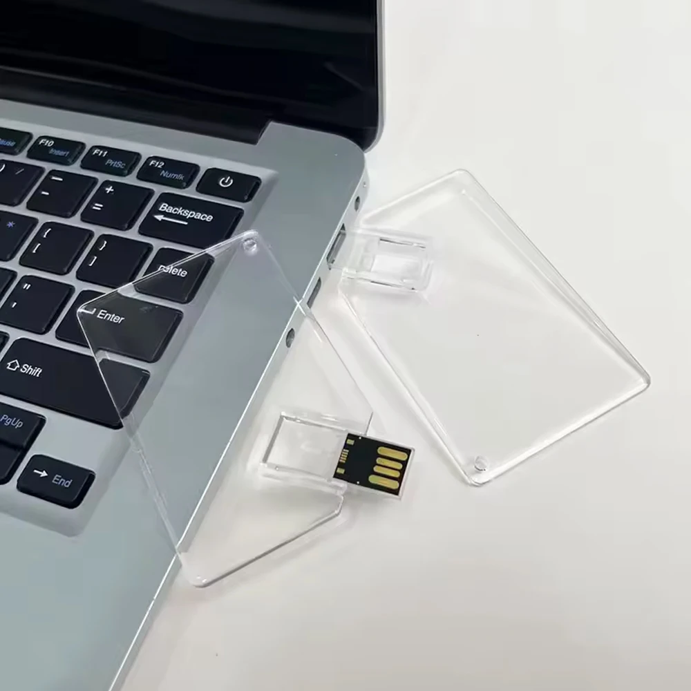 Transparent Pendrive Memory Card Business Memoria Usb Crystal Credit Card Factory Custom 64gb 128gb Usb Flash Drive 2.0 3.0
