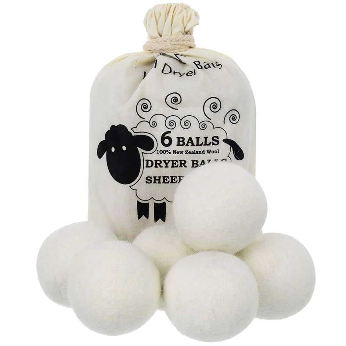 6 Pieces 1 Set Pure New Zealand Wool Reusable Laundry Wool Dryer Balls