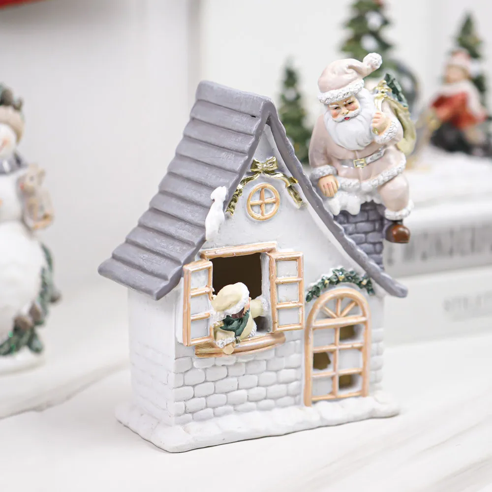 Custom Christmas Figurine Resin Figurine Snow House Christmas Decorations Vintage Europe Folk Art Fairy Home & Garden Decor 
