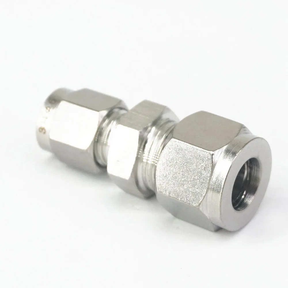 6mm x 8mm OD Stainless Steel Reducing Union Tube Fitting Double Ferrule Compression Tube Fitting