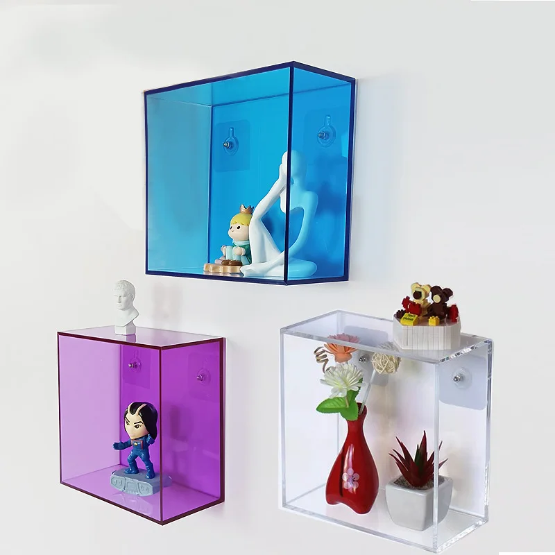 decorative fluorescent color acrylic wall mount display box for living room storage books, figures, display shelves