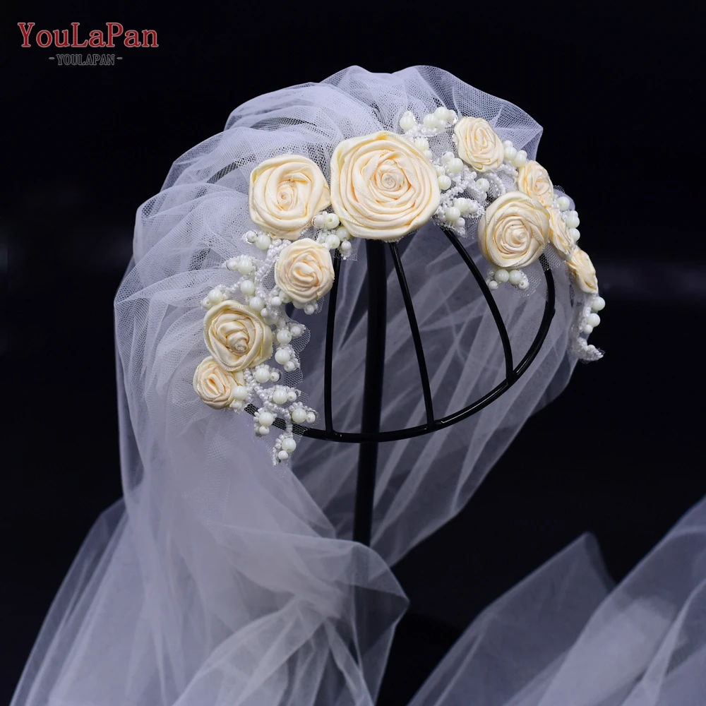 Youlapan VS323-I Мода ручной работы цвета слоновой кости, украшенное искусственными отделкой Фата; Жемчужно-белые свадебные вуали Соборная Длинная свадебная фата