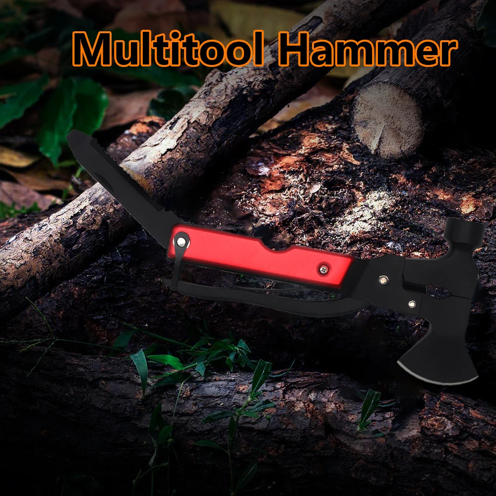 15 in 1 Multitool - Hammer, Survival Knife, Hatchet Axe, Bottle Opener, Pliers for Camping, Emergency Car Kit - Cool Multi Tool