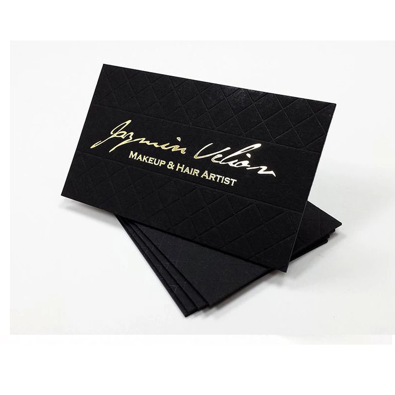 Luxury hot stamping gold metal  foil black cardboard business visiting name cards with logo