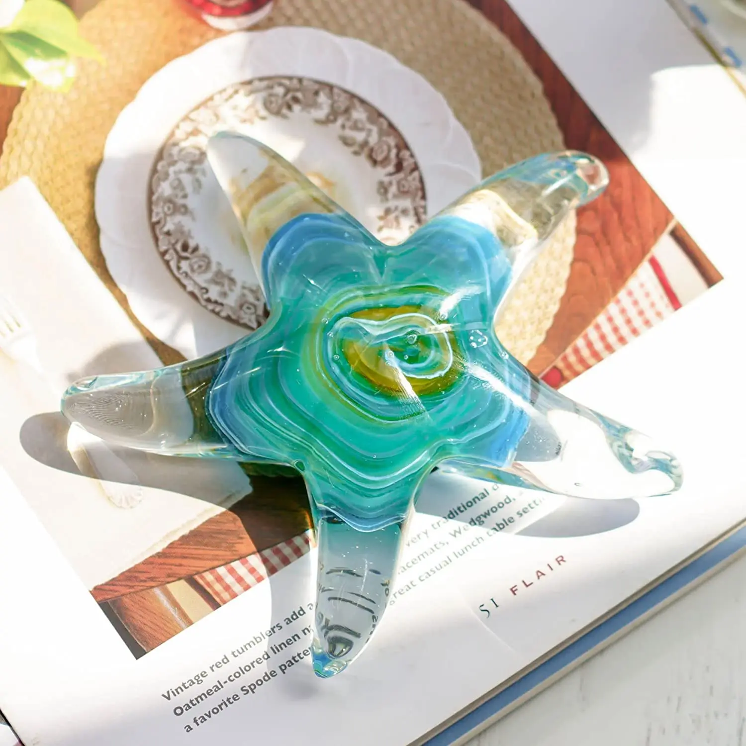 Glass Star Fish Crystal Handmade Glass Blown Table Decor Starfish Figurine Collectible Ornament