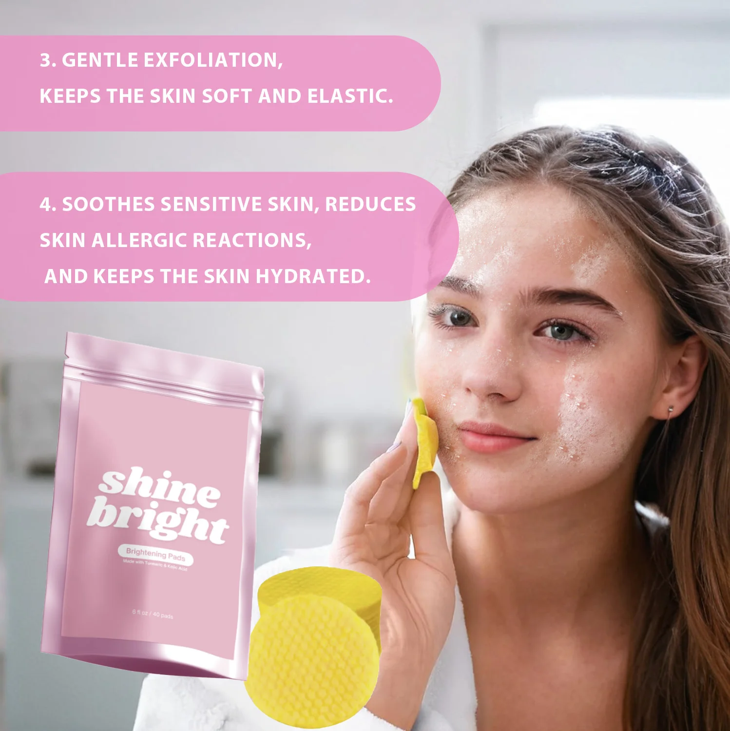 Customized Private Label Facial Care Natural Skin Brightening Kojic Acid Turmeric Cleansing Pads For 40 Pads