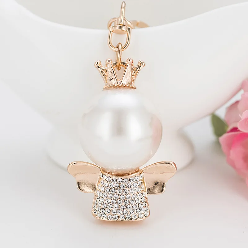 New Fashion Cute Creative Crystal Animal Pearl Bag Buckle Accessories Car Pendant Metal Key Chain