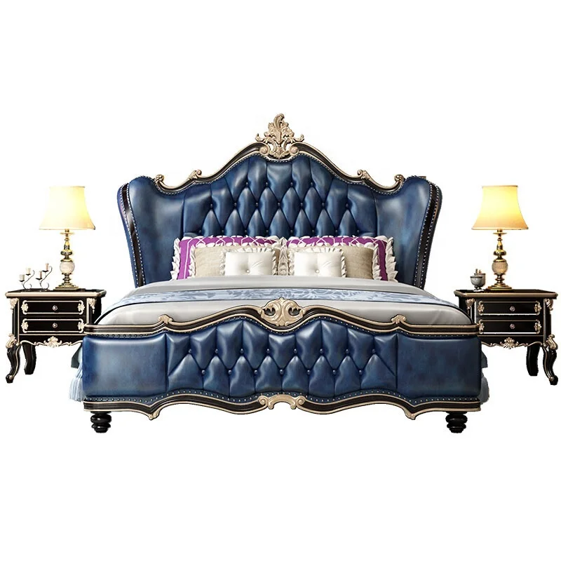 
Classical European Style furniture set King Size double Bed Designs With Carving wood beds 
