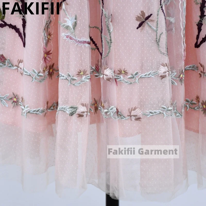 A Factory High Quality 2024 New Customized Dresses Women Elegant Summer Mesh Positional Embroidery Woman Dress Lady Party Dress