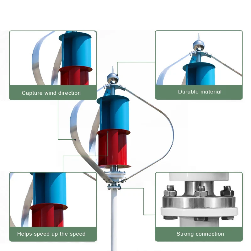 Low Noise Q Series 800W to 10KW Vertical Axis Wind Turbine 24V 48V 96V 120V Wind Generator