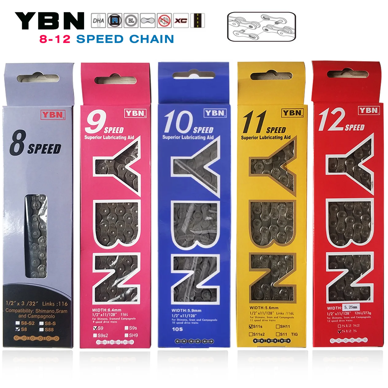 Оптовая продажа Легкая Цепь Taiwan YBN 8-12 Скоростей для горного велосипеда подходит маховика SHIMANO SRAM с переменной скоростью