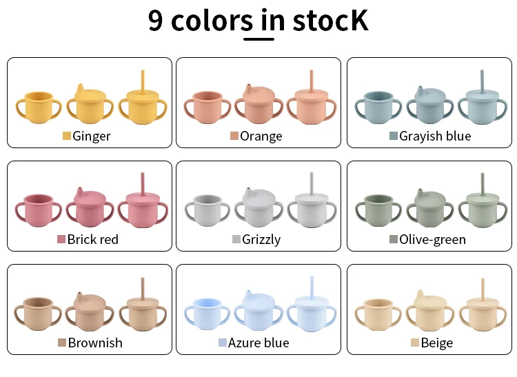 Custom Logo Food Grade Silicone Toddler Cup Bottle Warmer Kid Training Drinking Water Snack Sippy Cup Straw Lids Babies