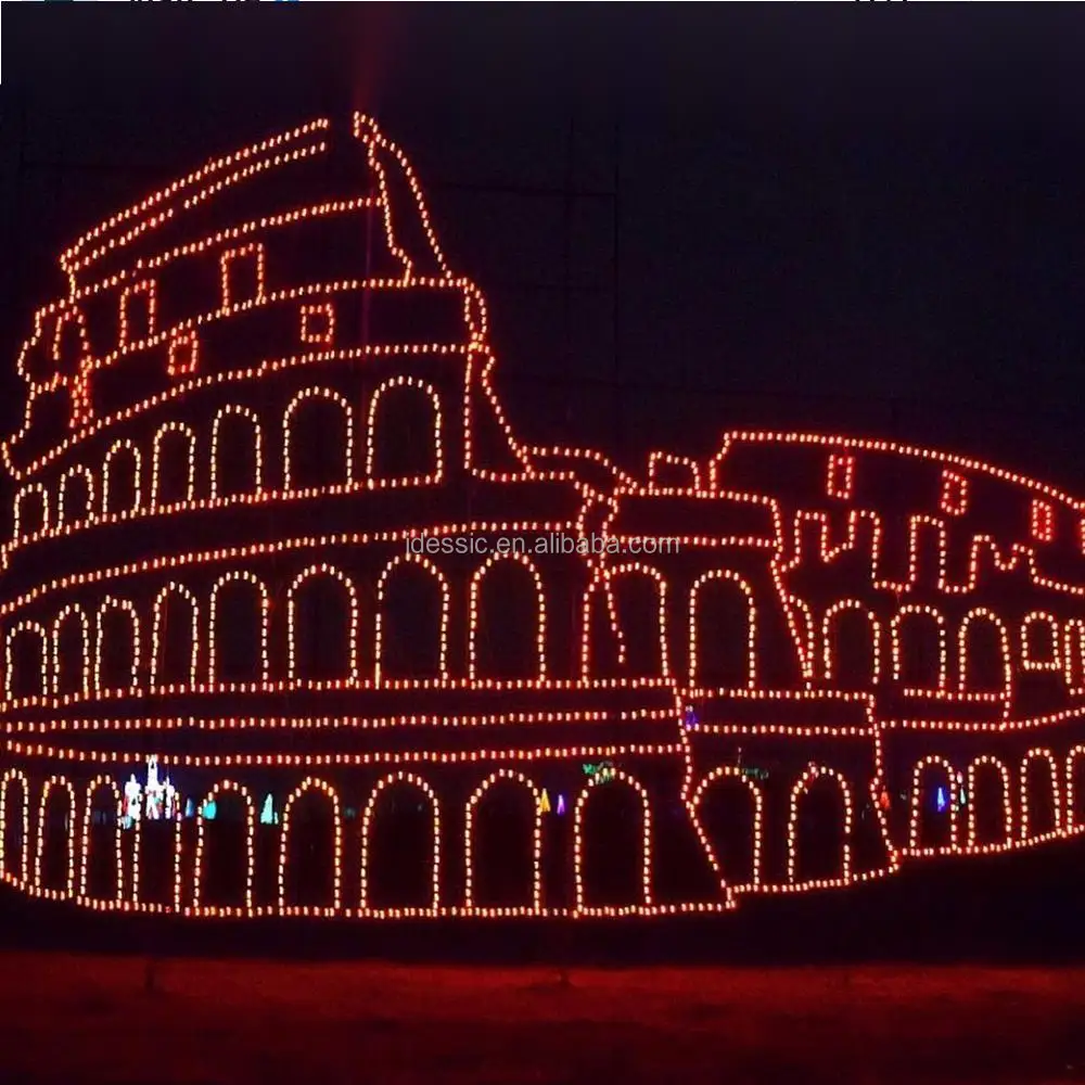 Outdoor large illuminated 2D rope light creative landmark Roman Colosseum displays for commercial garden decoration