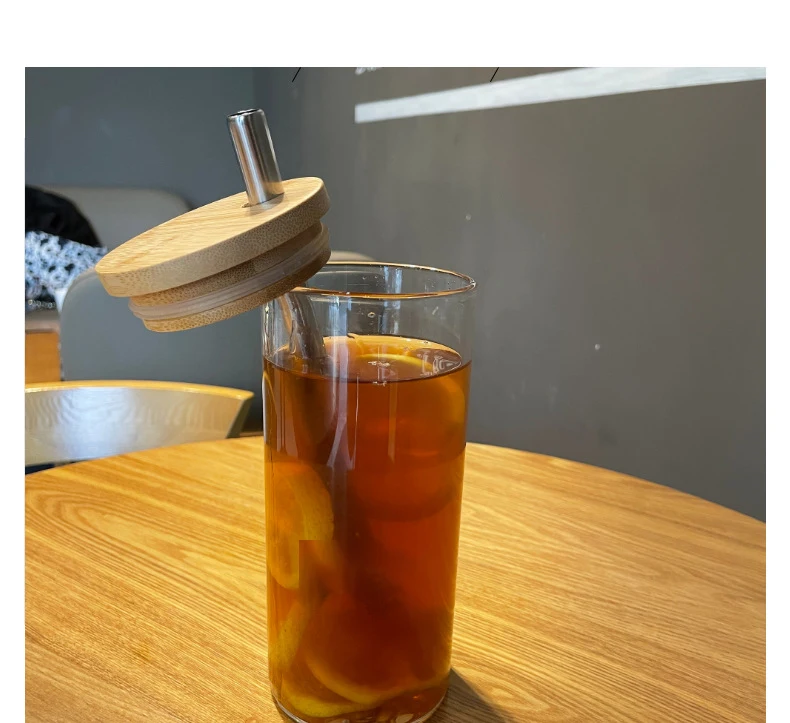 Стеклянный стакан Boba с логотипом на заказ чашка бамбуковой крышкой и соломинкой стеклянная банка для пива стеклянные стаканы кофе со льдом