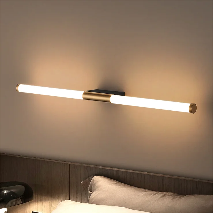Design model tube bathroom mirror wall light warm gold bedroom bedside LED wall lamp long gold different size