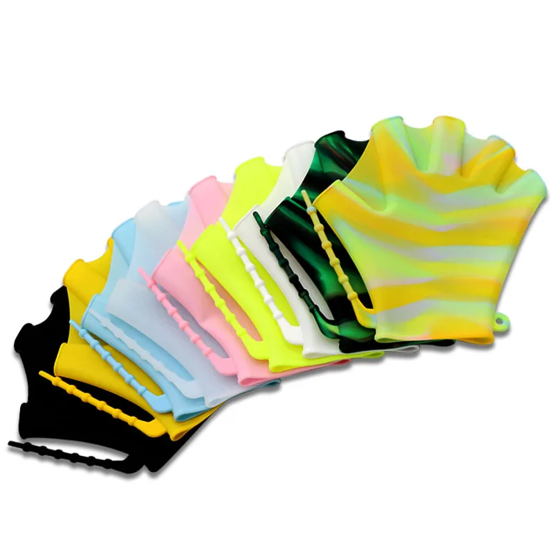 Factory Custom logo reusable swimming gloves silicone finger diving webbed gloves swim hand webbed adjustable cuff for adult