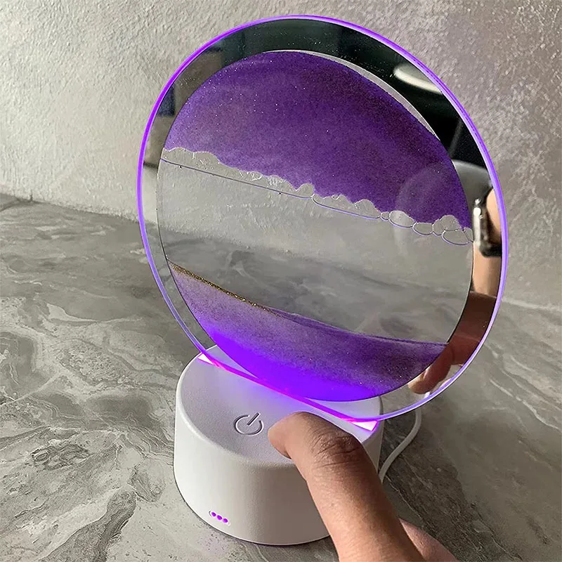 Moving Sand Art Table Lamp 3D Deep Sea Sandscape Quicksand Lamp 360 Rotating Hourglass Lights 7 Color Changing Sand Motion Lamp