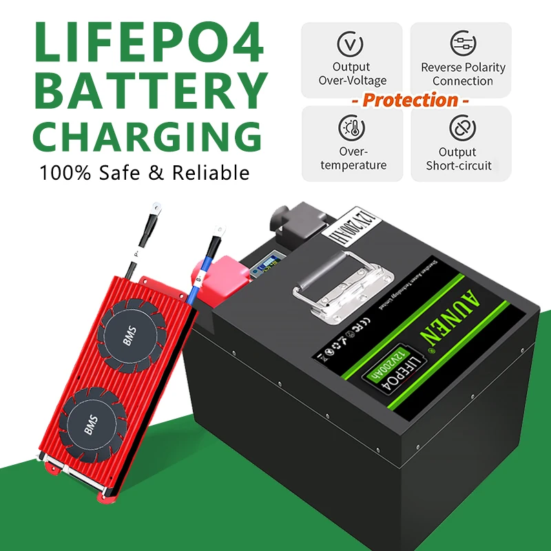AUNEN 12V 200Ah Lithium LiFePO4 Battery, Built-in 200A BMS, 6000+ Deep Cycles,2560W Power Output,Perfect for RV, Solar,Marine