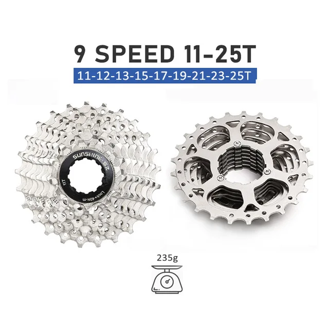 
Sunshine MTB 9 Speed Velocidade Bicycle Cassette 25T 28T 32T 36T 40T 42T 46T 50T Road/Mountain Bike Freewheel 
