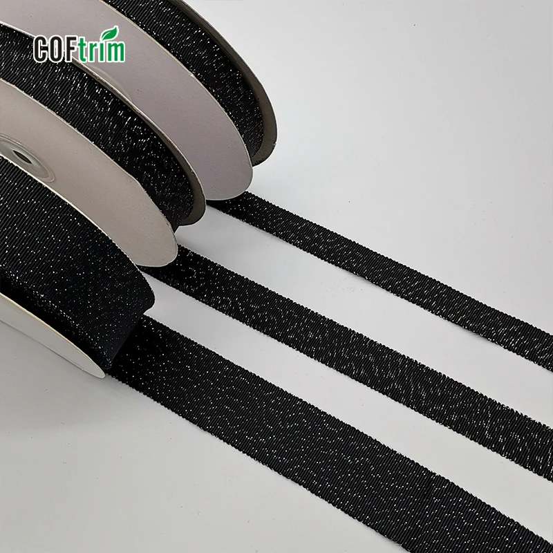 
wholesale double faced lurex yarn rayon Grosgrain Ribbon Hat Ribbon rib ribbon for hat decoration or clothing 