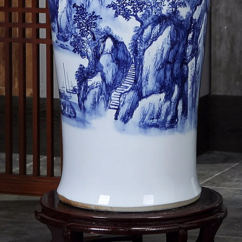 Vintage antique Chinese MingQing Landscape House Hand painted floor ceramic floor tall vase large for office decor