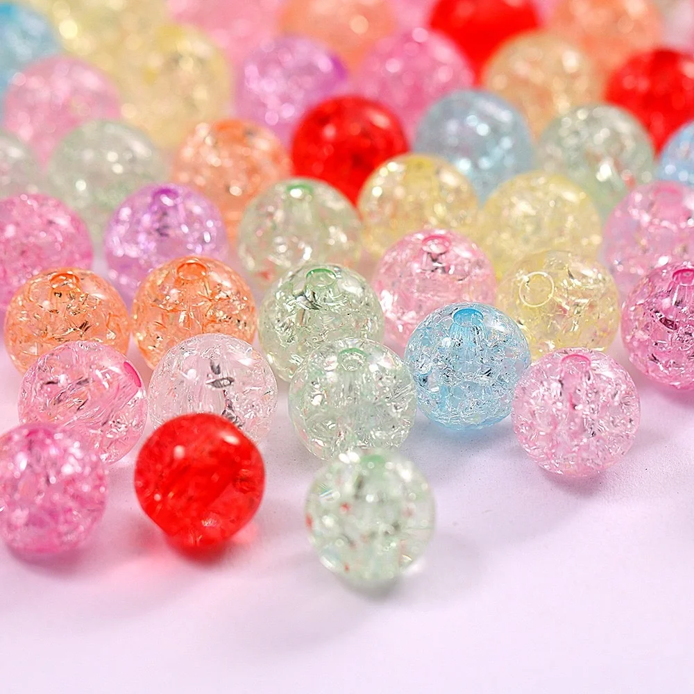Wholesale 8mm-16mm Crack White Acrylic Round Loose Plastic Beads With Hole For DIY Jewelry Making