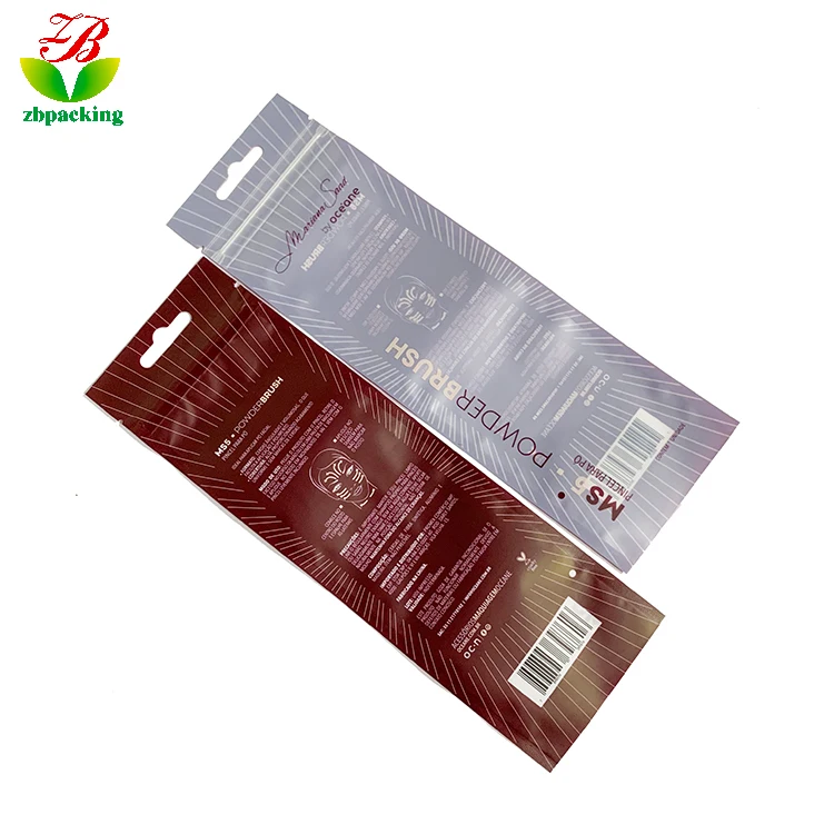 eco friendly  customize printing Front transparent cosmetic tool brush packaging plastic zipper bag