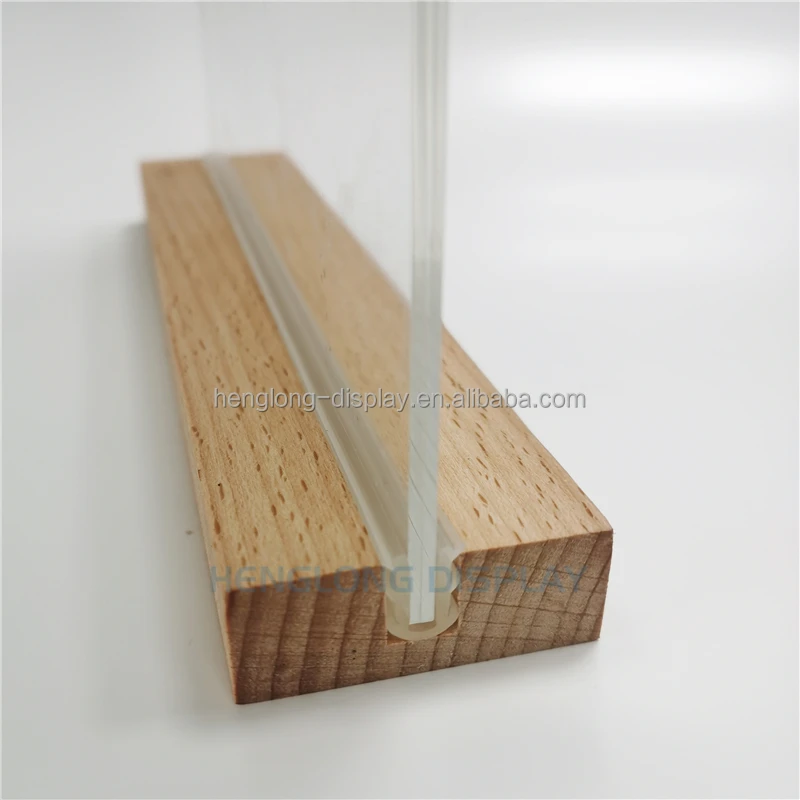 Wood Base 8.5x11 inch Horizontal and Vertical T Shape Double-Sided Desktop Acrylic Sign Holder
