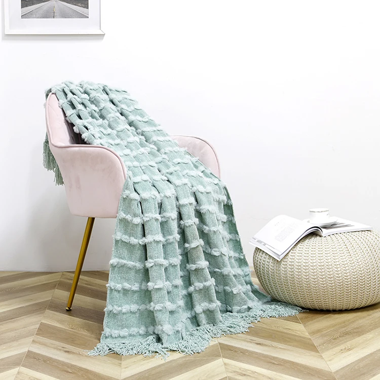 High quality soft  polyester knitted throw other blankets for sofa