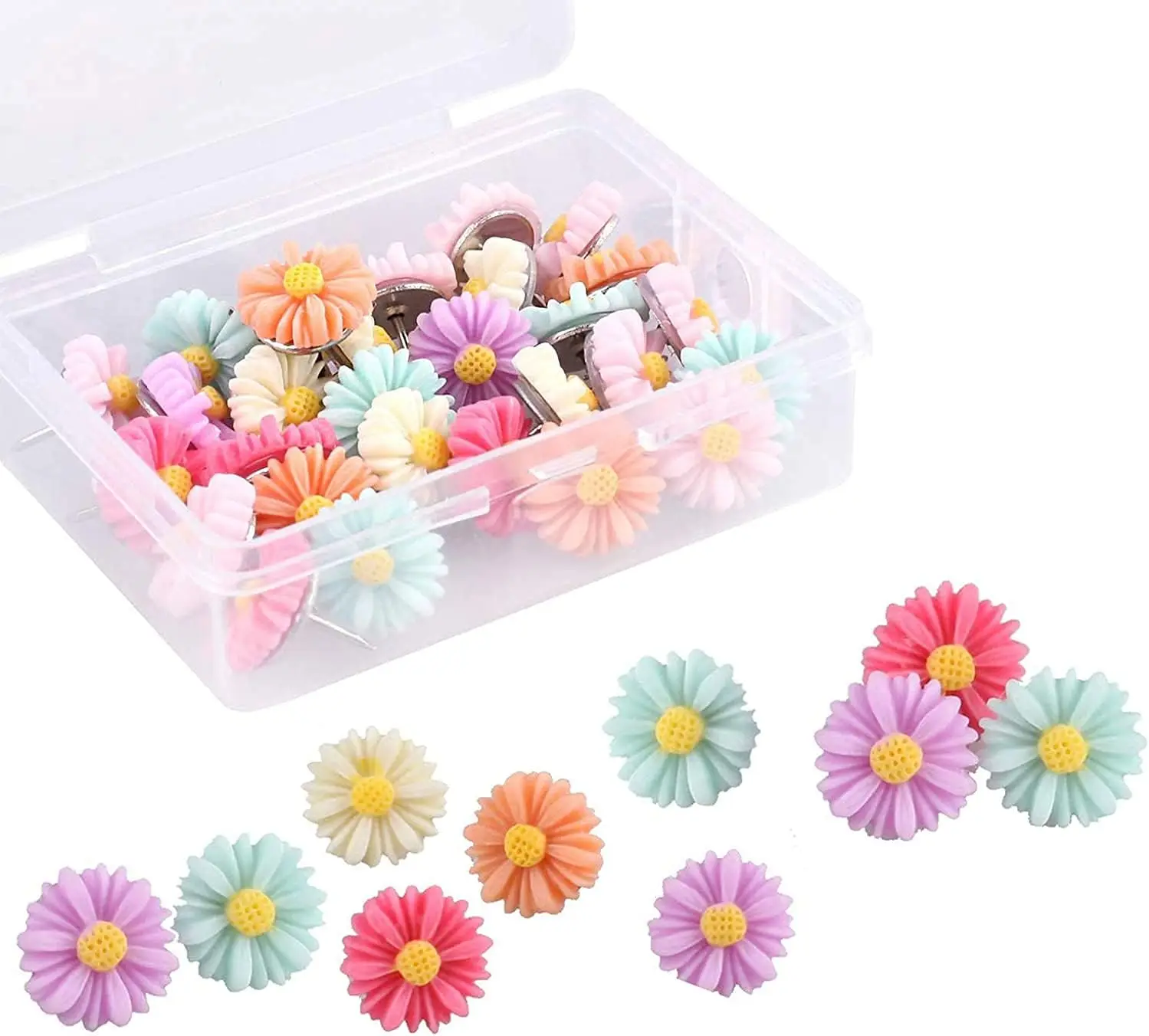 30 Pieces Flower Push Pins,Flower Thumb Tacks Floret Push Pins,for Photo Wall, Feature Wall, Whiteboard, Cork Board,