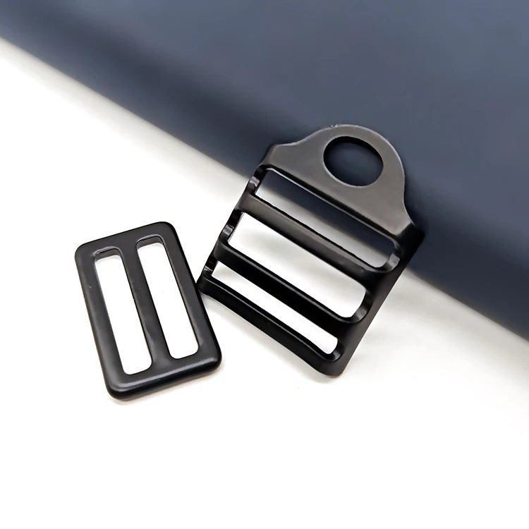 Custom Logo High Quality Alloy Metal Black Adjustable Bag Straps Buckle Fashion Tri-Glide Handbag Webbing Strap Ladder Buckle