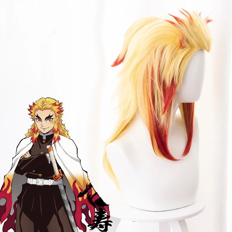 Ainizi high quality Demon Slayer Kimetsu no Yaiba Rengoku Kyoujurou synthetic cosplay wig for Halloween