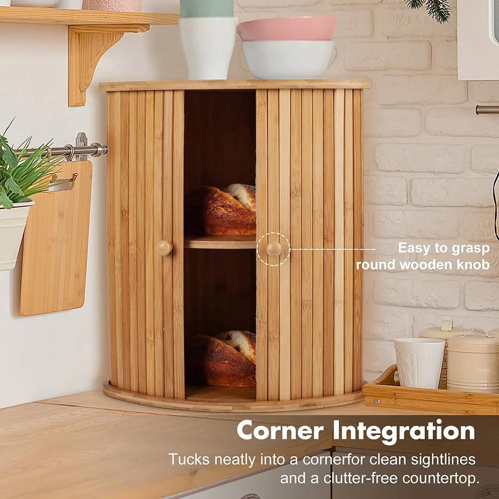 FLYWOD bamboo box luxury kitchen countertop bamboo storage box organizer luxury bamboo bread box