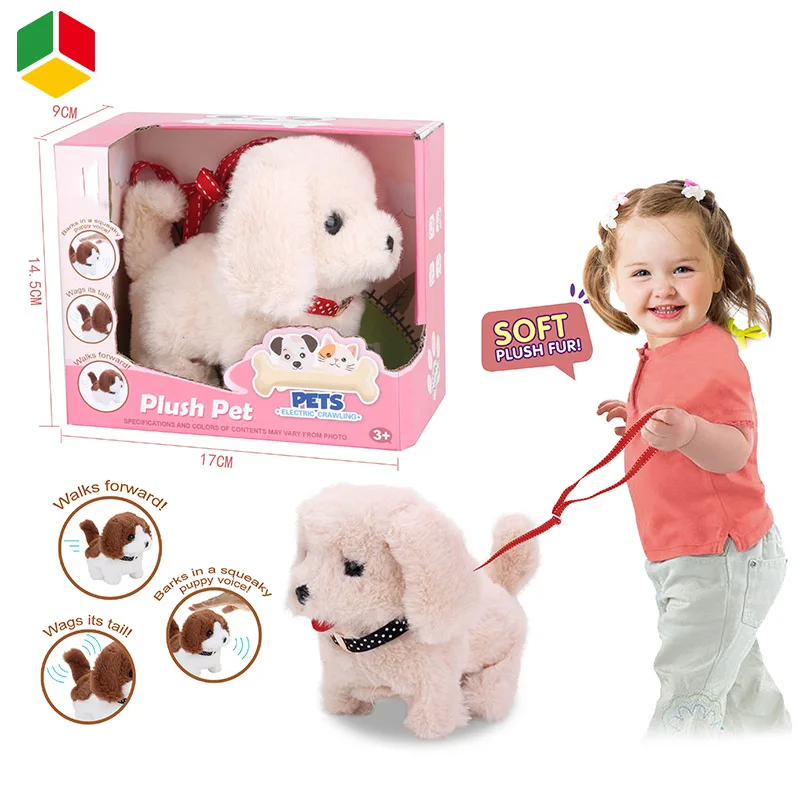 QS Wholesale Gift Toy Educational Cute Wag Tail Interactive Soft Stuffed Animal Walking Electric Plush Pet Dog Toys For Kids