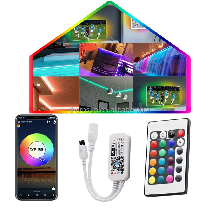 Amazon Hot Sale LED Kit Music Sync Voice Control Google Home Alexa Tuya 5M 10M Smart WIFI 5050 RGB LED Strip Lights