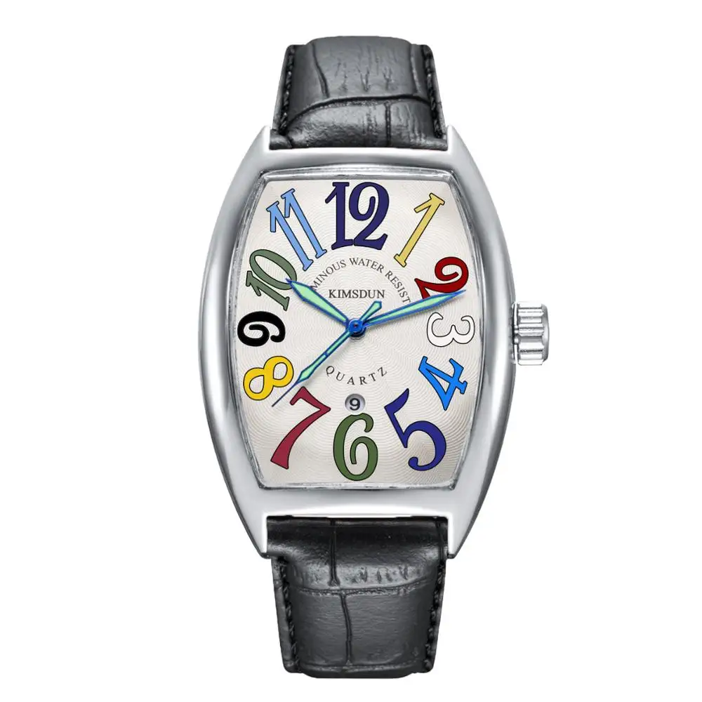 KIMSDUN Fashion Quartz Watch for Men Luxury Brand Waterproof Square Business Leather strap men Watches Wrist Watch for Men