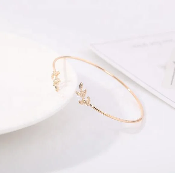 China Charming Women Accessories Silver Color Leaf Leaves Alloy Ladies Bangle Bracelet Armband