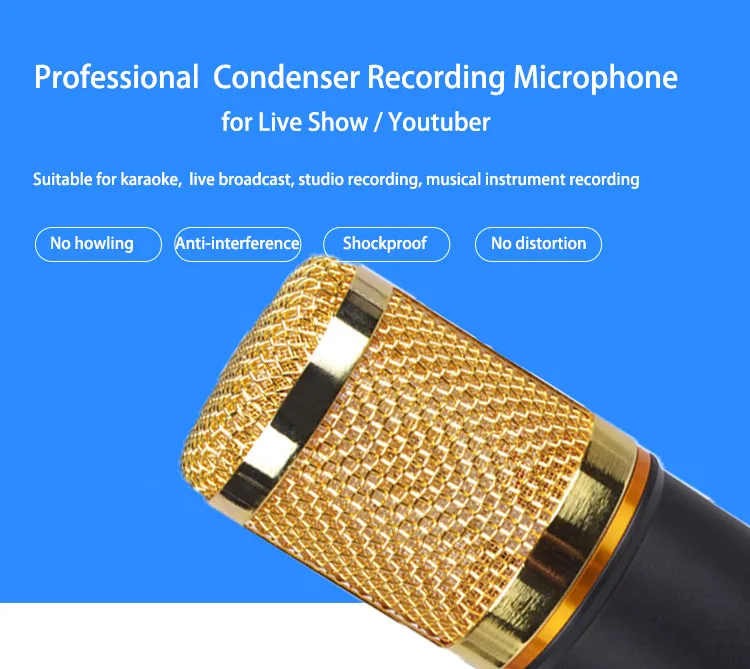 
BM800 condenser microphone kit studio recording 3.5mm with shock mount for phone PC Computer MAC Laptop 