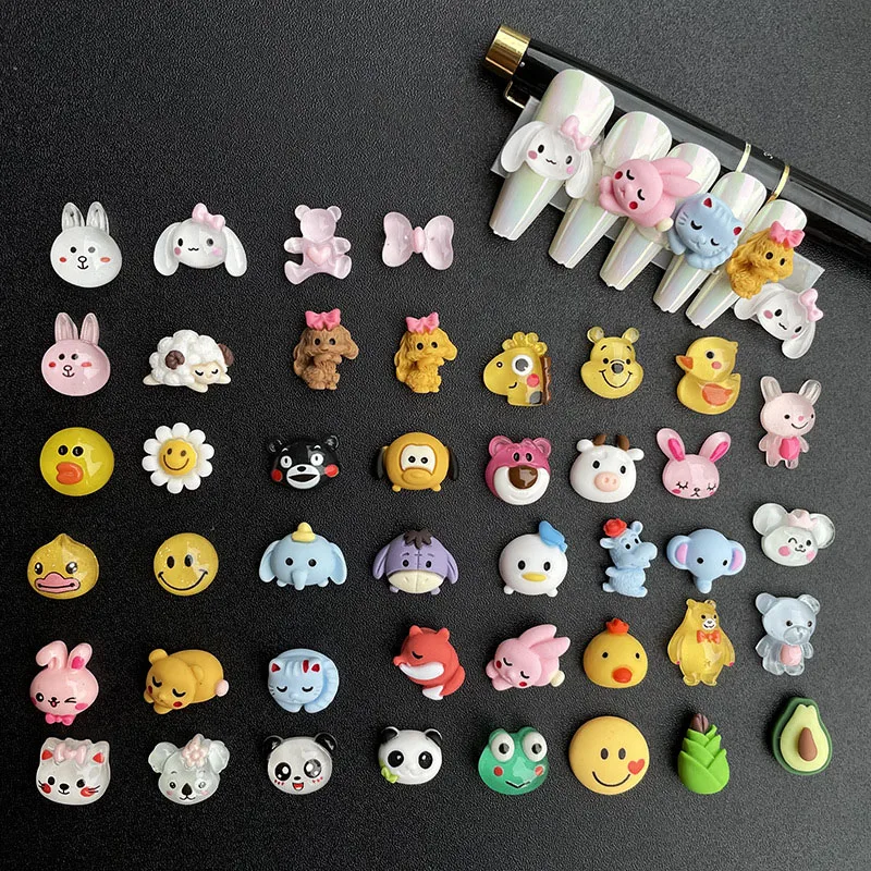 10 Pcs/Bag New Hot Selling Cute Three-Dimensional Small Animals Cartoon Nail Decoration Nails Art Resin Stickers & Decals
