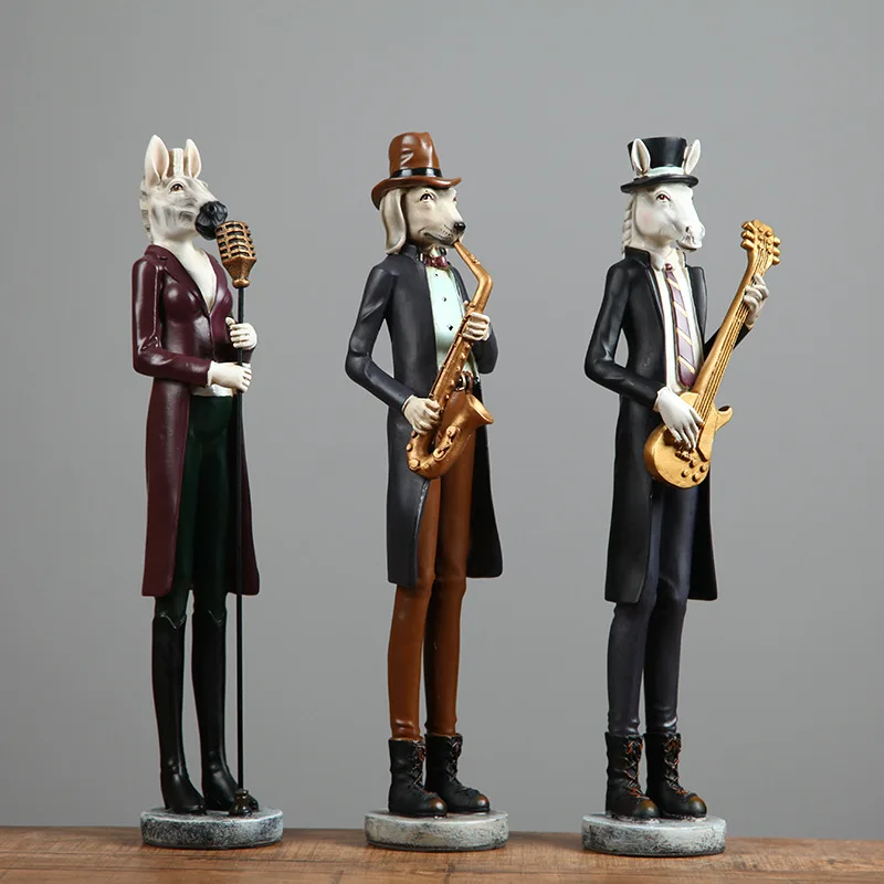 Creative American Animal Band Resin Ornaments Wine Cabinet Decorations for Living Room Wedding Gift Home Decorations Desktop